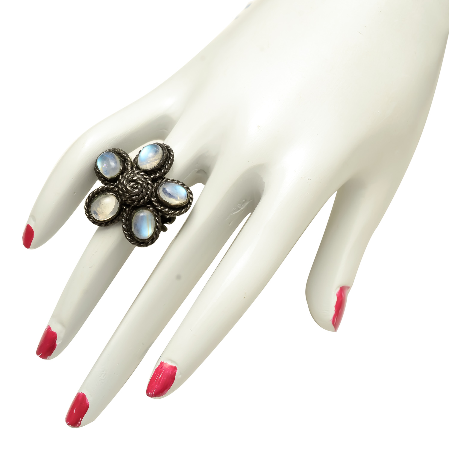 Vintage-Inspired Moonstone Floral Ring - Image 4